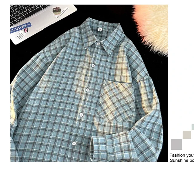 Men's Japanese Brushed Cotton Plaid Shirt Jacket Detail