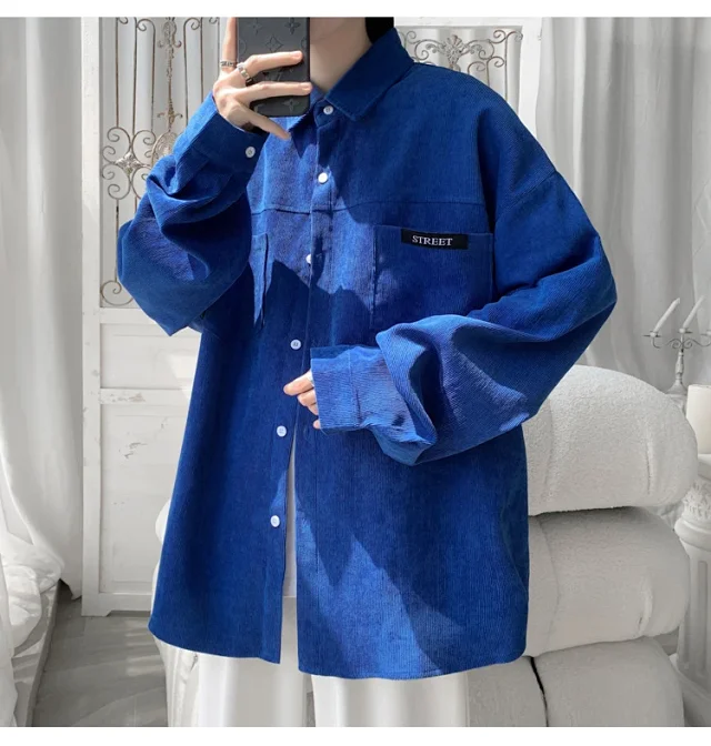 Men's Oversized Washed Corduroy Work Shirt Detail