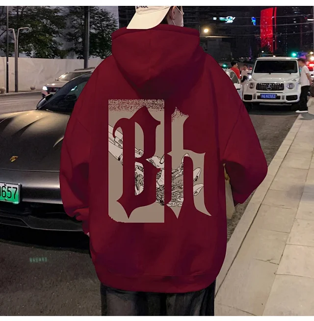 Japanese Hiphop Men's Oversized Cotton Hoodie Detail