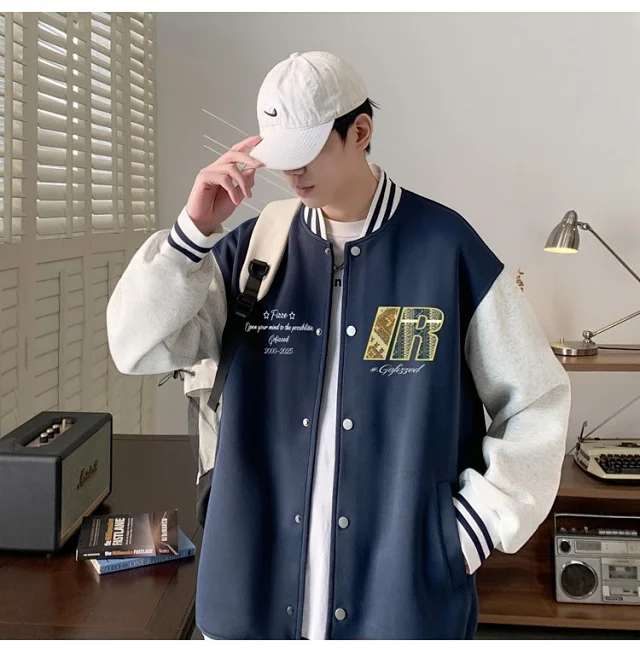 Trendy Men's Oversized Casual Bomber Jacket Detail
