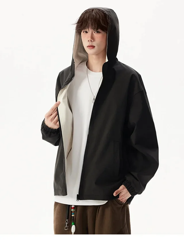 Reversible Waterproof Windbreaker Unisex Fall Detail