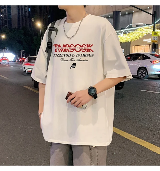 Men's Summer New Loose Crew Neck T-shirt Detail