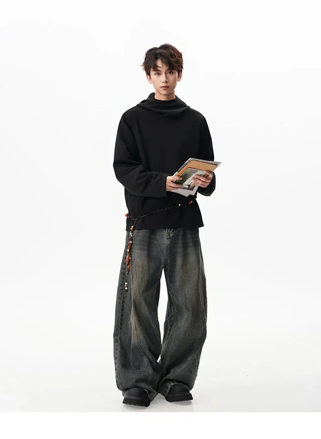 Men's 2025 Fall Retro High - neck Hoodie Detail