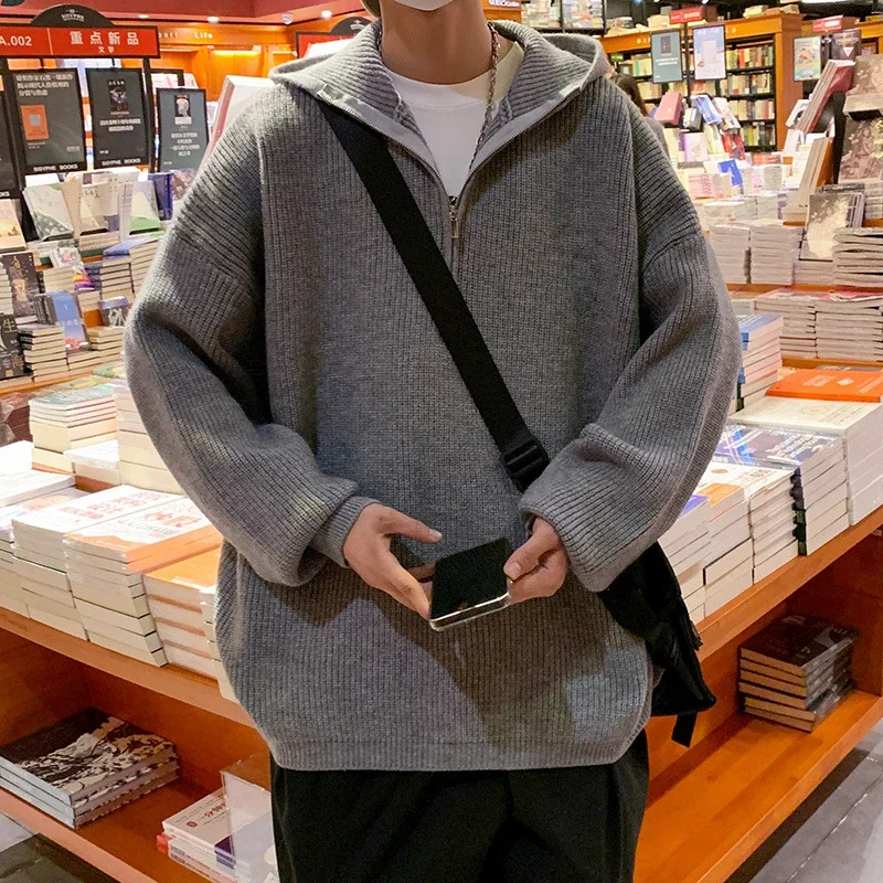 Men's Trendy Relaxed Hooded Half Zip Sweater