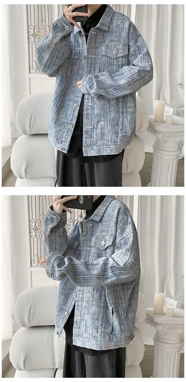 Men's Oversized Washed Denim Utility Jacket Detail