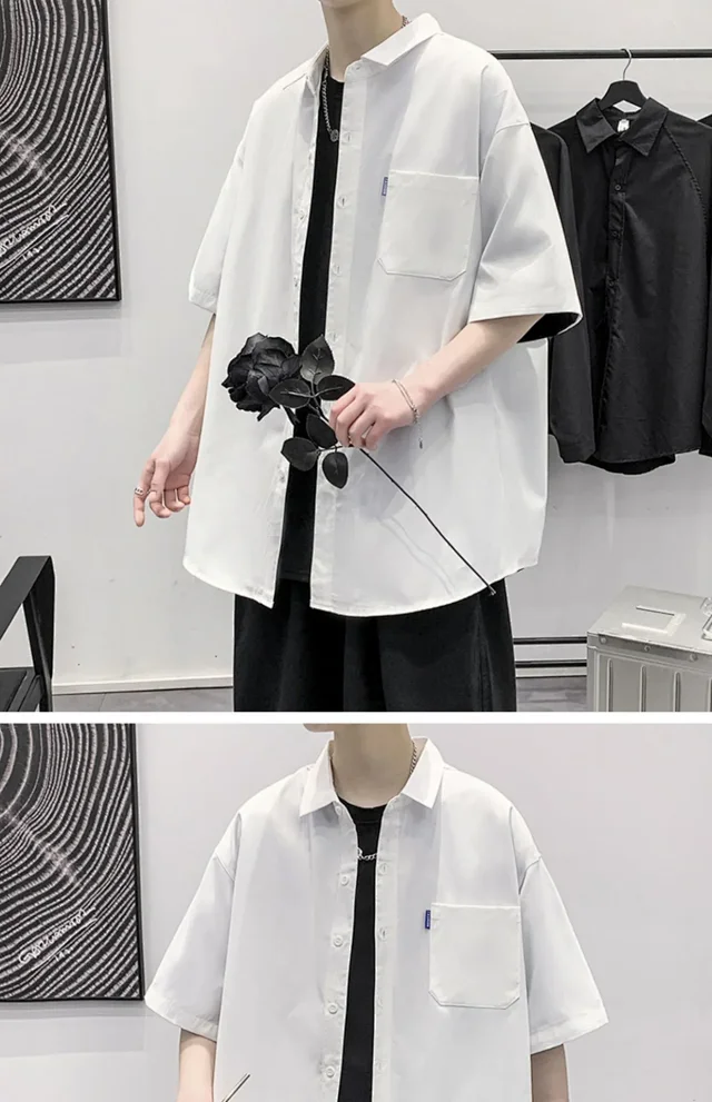 Men's Preppy Oversized Short Sleeve Shirt Detail