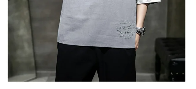 New Chinese Men's Linen 3/4 Tee Detail