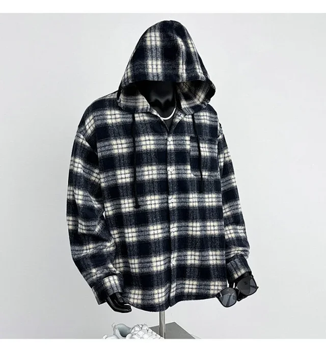 2025 Cyber Men's Plaid Hoodie Shirt Jacket Detail