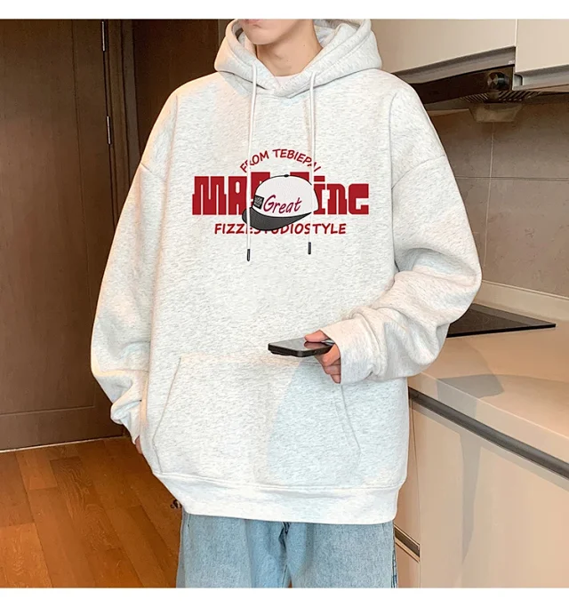 HK Style Men's Oversized Cotton Hoodie Detail