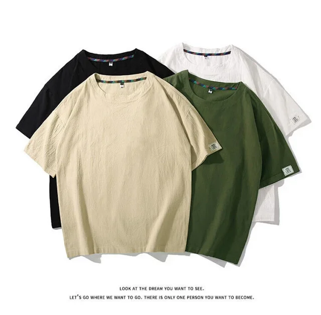 Men's Plus Size Faux Linen T-Shirt Detail