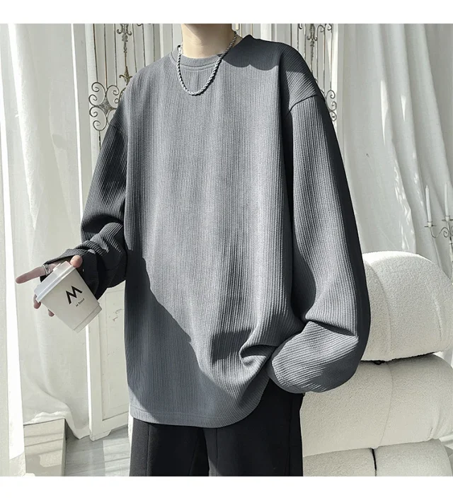 Men's Solid Textured Button-Front Long-Sleeve T-Shirt Detail