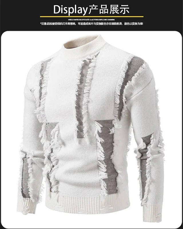 Men's Distressed Loose Knit Sweater Autumn Detail