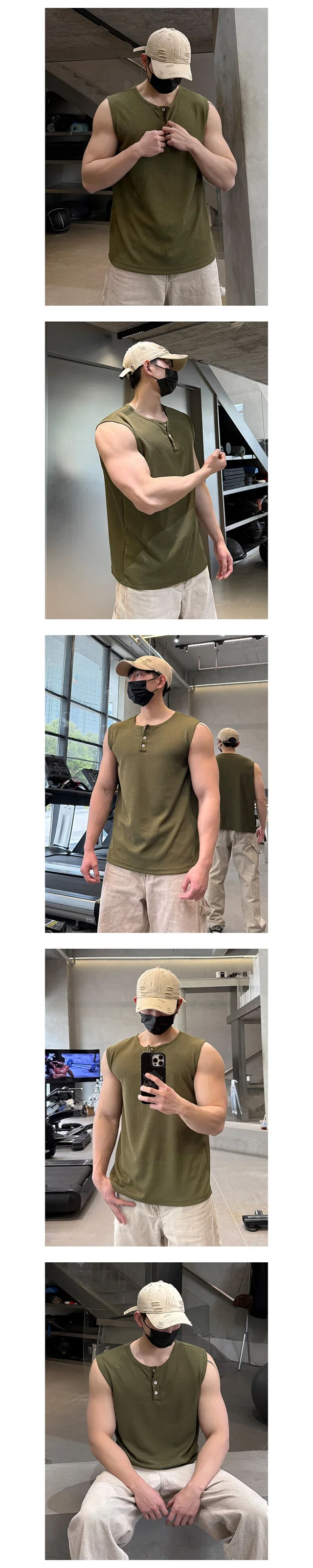 2025 Men's Retro Henley Fitness Vest Detail