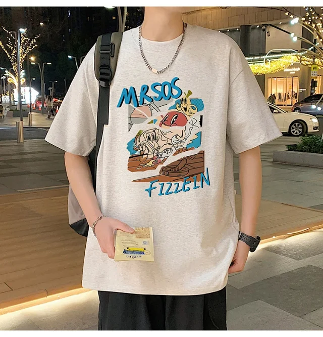 Plus Size Men's Summer Cartoon Tee Detail
