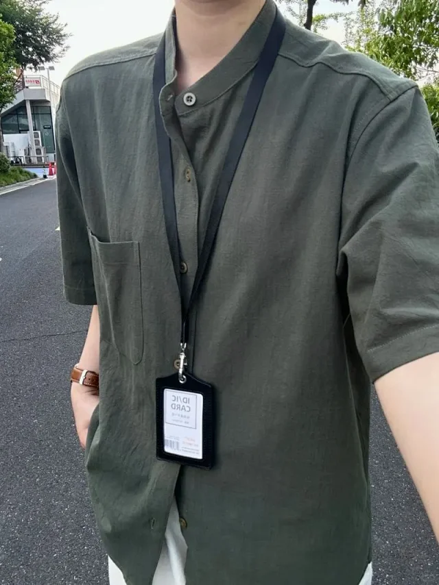 Men's Bamboo Crinkle Short Sleeve Shirt Detail
