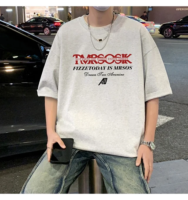 Men's Summer New Loose Crew Neck T-shirt Detail