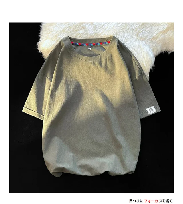 Men's Summer Linen-Like Oversized Solid T-Shirt Detail