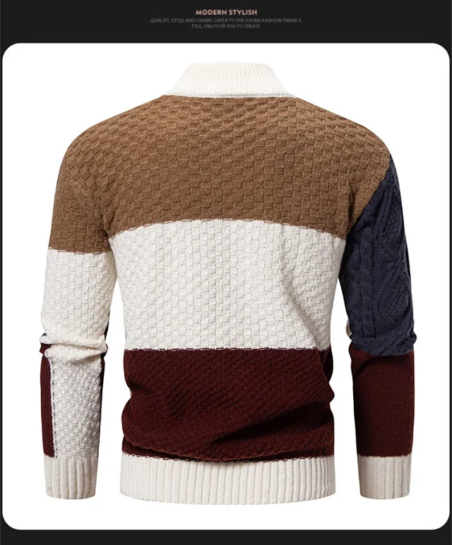 Men's Color Block Mock Neck Pullover Detail