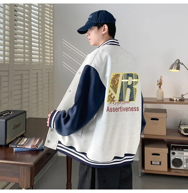 Trendy Men's Oversized Casual Bomber Jacket Detail