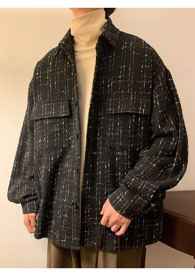 Men's Plus Size Houndstooth Wool Jacket Detail