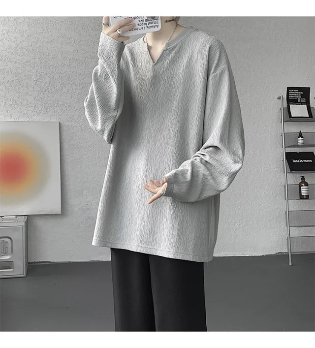 Cleanfit Men's Vintage-Textured Long-Sleeve V-Neck Tee Detail