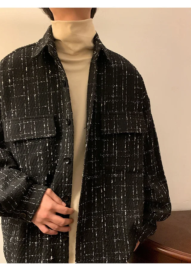 Men's Plus Size Houndstooth Wool Jacket Detail