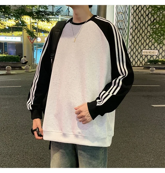 Unisex Chinese Street Oversize Striped Sweatshirt Detail
