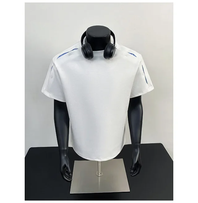 Liquid Ammonia Cotton Striped Deconstructed Short Sleeve T - Shirt Detail