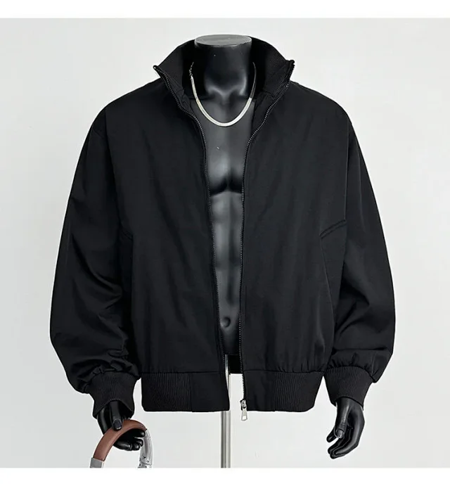 Men's Iridescent Satin Cropped Mandarin-Collar Jacket Detail