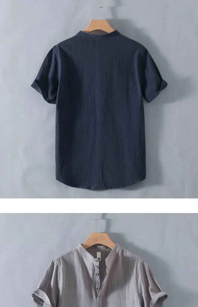 Men's Cotton-Linen Summer Short Sleeve Shirt Detail
