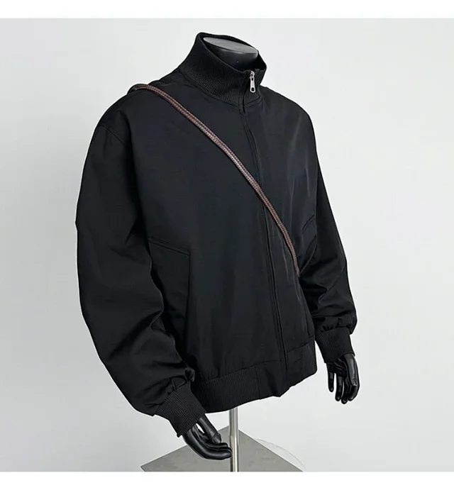 Men's Iridescent Satin Cropped Mandarin-Collar Jacket Detail