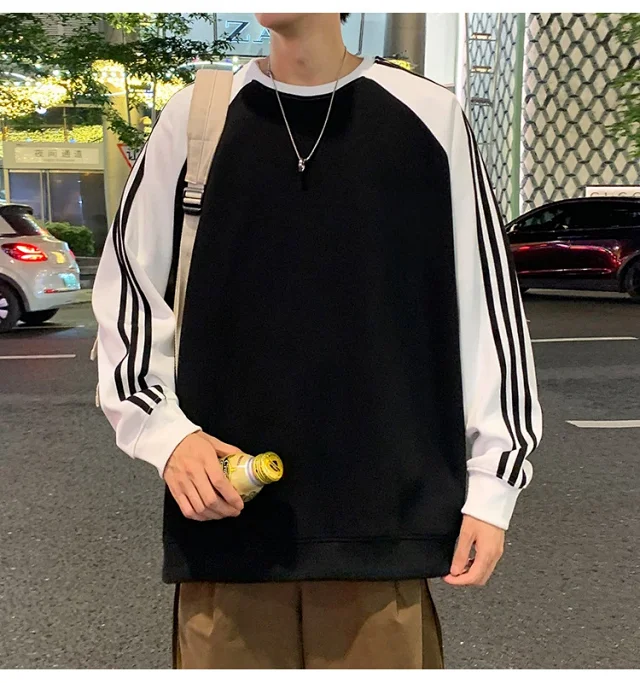 Unisex Chinese Street Oversize Striped Sweatshirt Detail