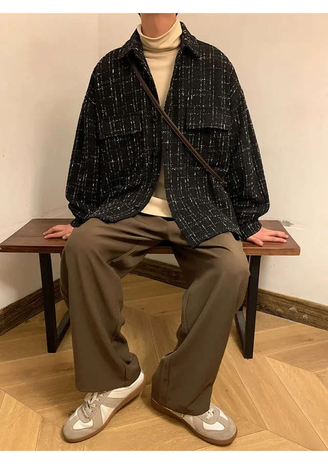 Men's Plus Size Houndstooth Wool Jacket Detail