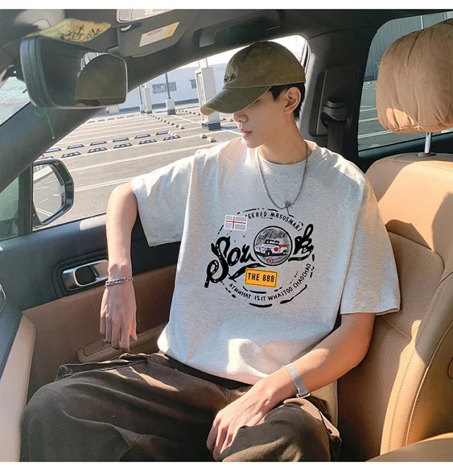 Men's Summer Cotton T-Shirt Loose Fit Detail