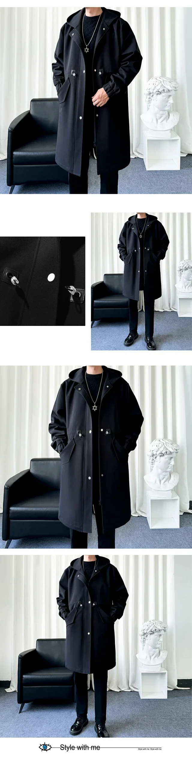 AW24 Men's Japanese Fleece-Lined Hooded Trench Detail