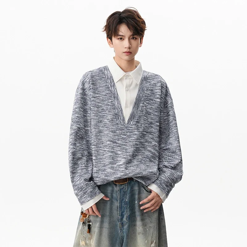 Men's Relaxed Shirt Collar Layered Sweater