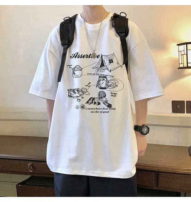 Men's HK Style Oversized Cartoon T-shirt Detail