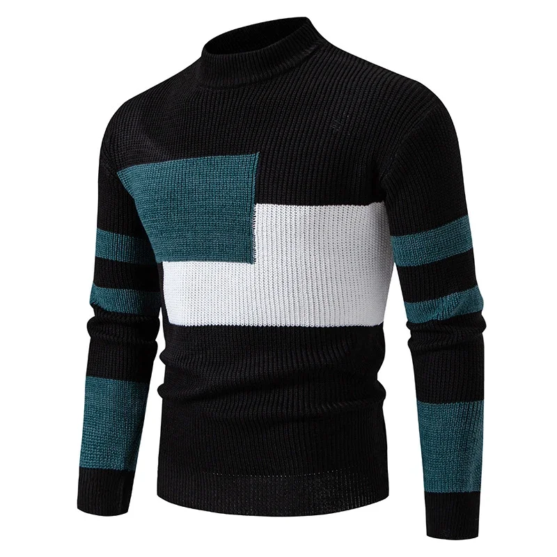 Ruicheng Men's Retro Color Block Sweater