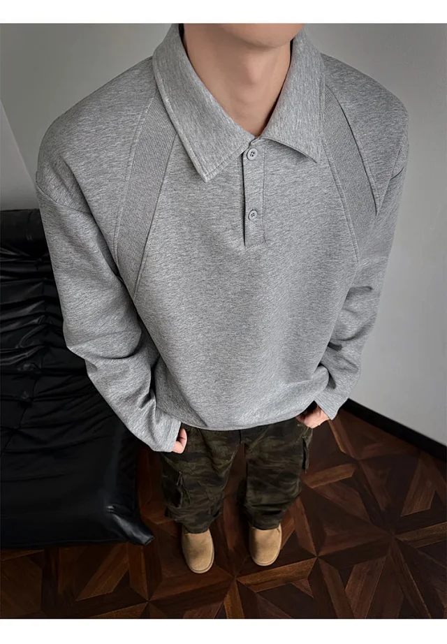 Men's Heavyweight Boxy Deconstructed Long-Sleeve Polo Detail