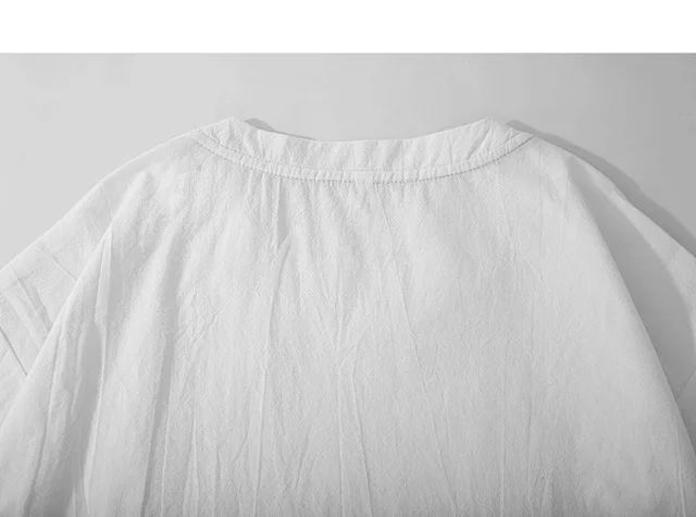 Men's Japanese Style Cotton Linen Tee Detail