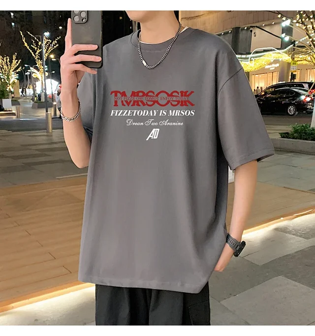 Men's Summer New Loose Crew Neck T-shirt Detail