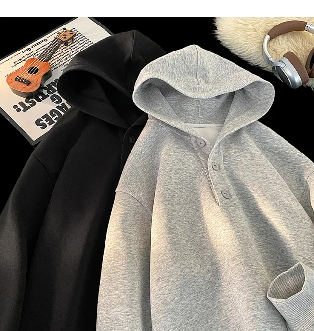 Unisex American Hip-Hop Button Hoodie Detail