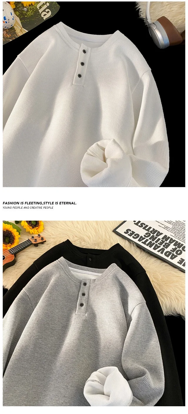 Japanese Retro Men's Thermal Waffle Tee Detail