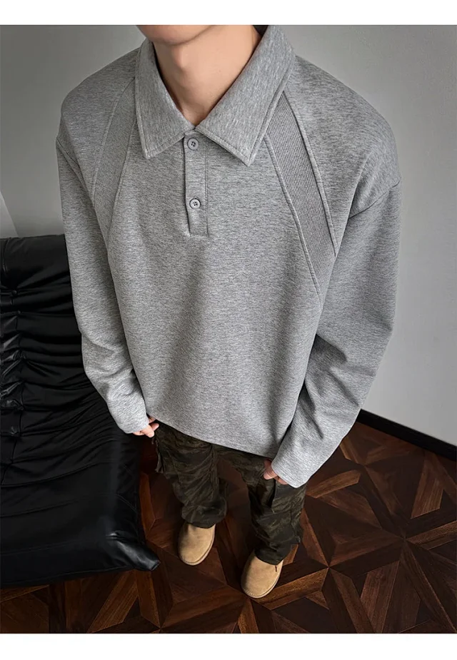 Men's Heavyweight Boxy Deconstructed Long-Sleeve Polo Detail