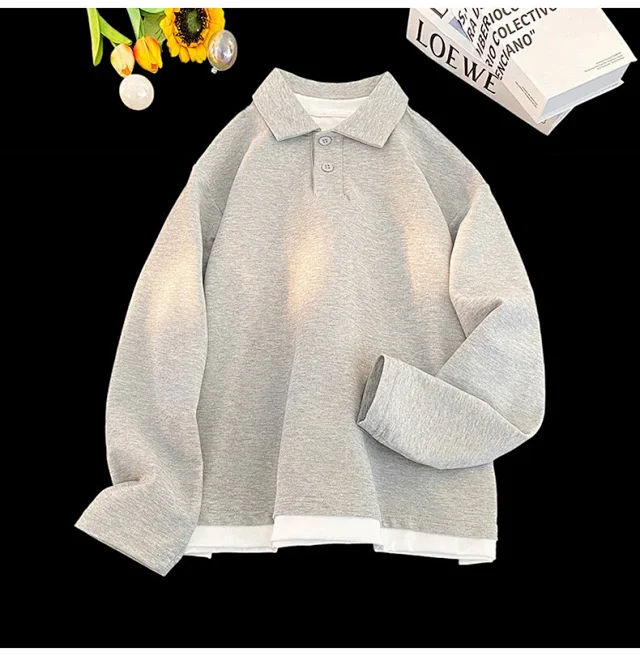 Men's Mock Two-Piece Long Sleeve Polo Detail