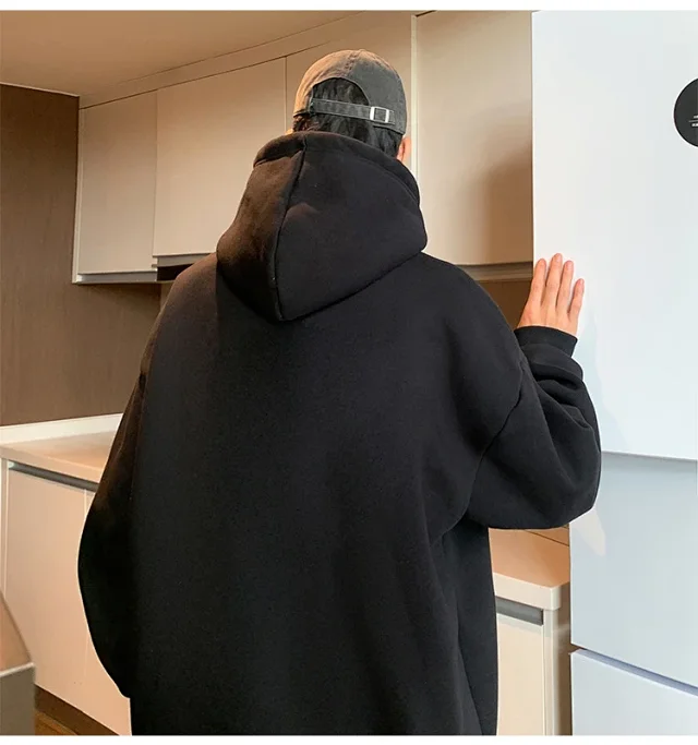 HK Style Men's Oversized Cotton Hoodie Detail
