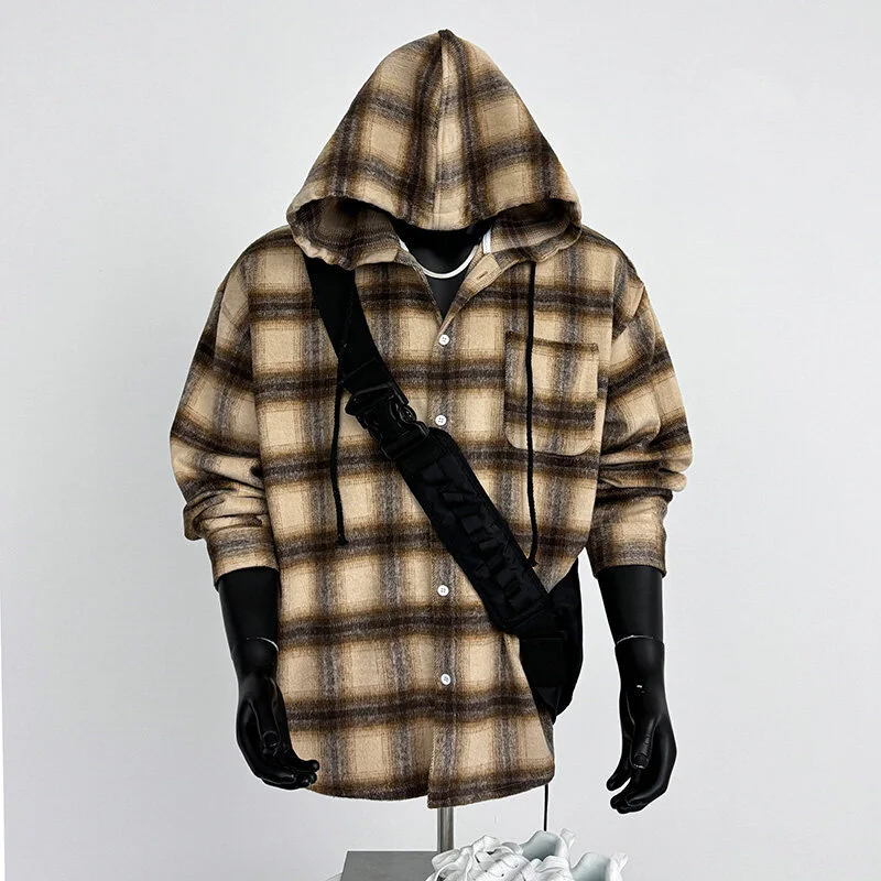 2025 Cyber Men's Plaid Hoodie Shirt Jacket