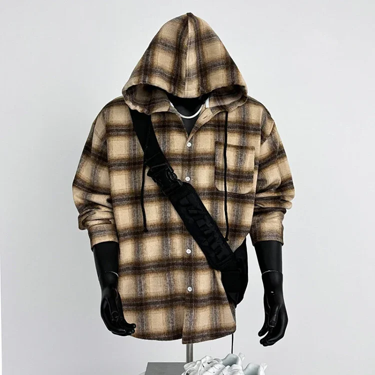 2025 Cyber Men's Plaid Hoodie Shirt Jacket