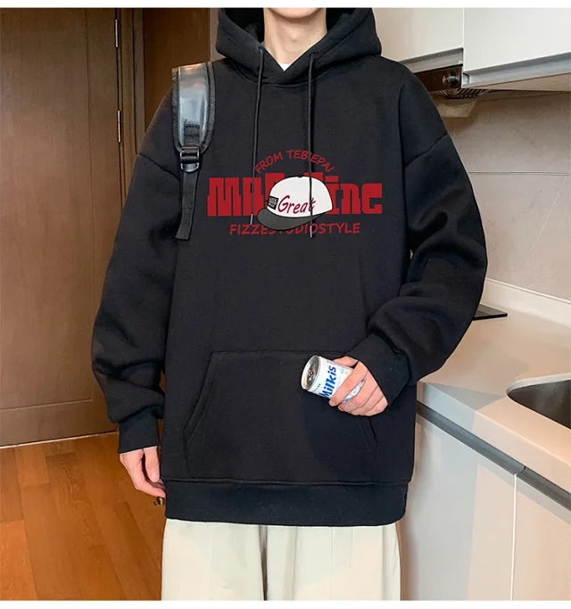 HK Style Men's Oversized Cotton Hoodie Detail