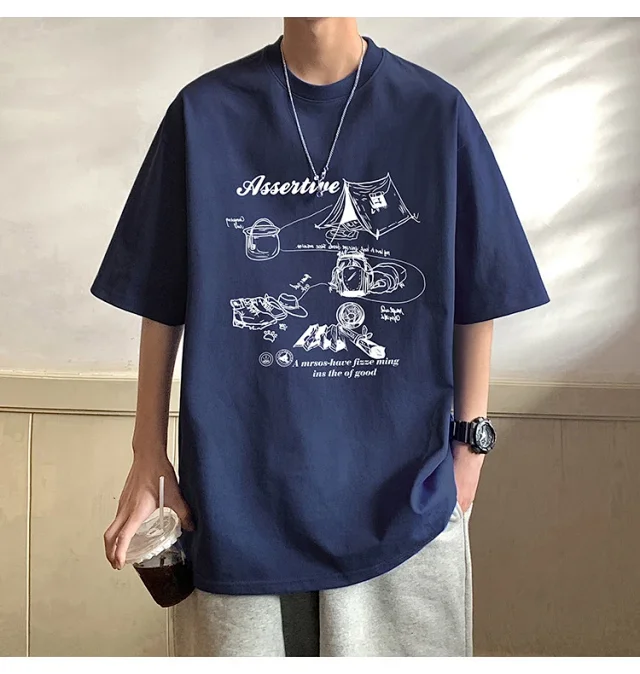 Men's HK Style Oversized Cartoon T-shirt Detail